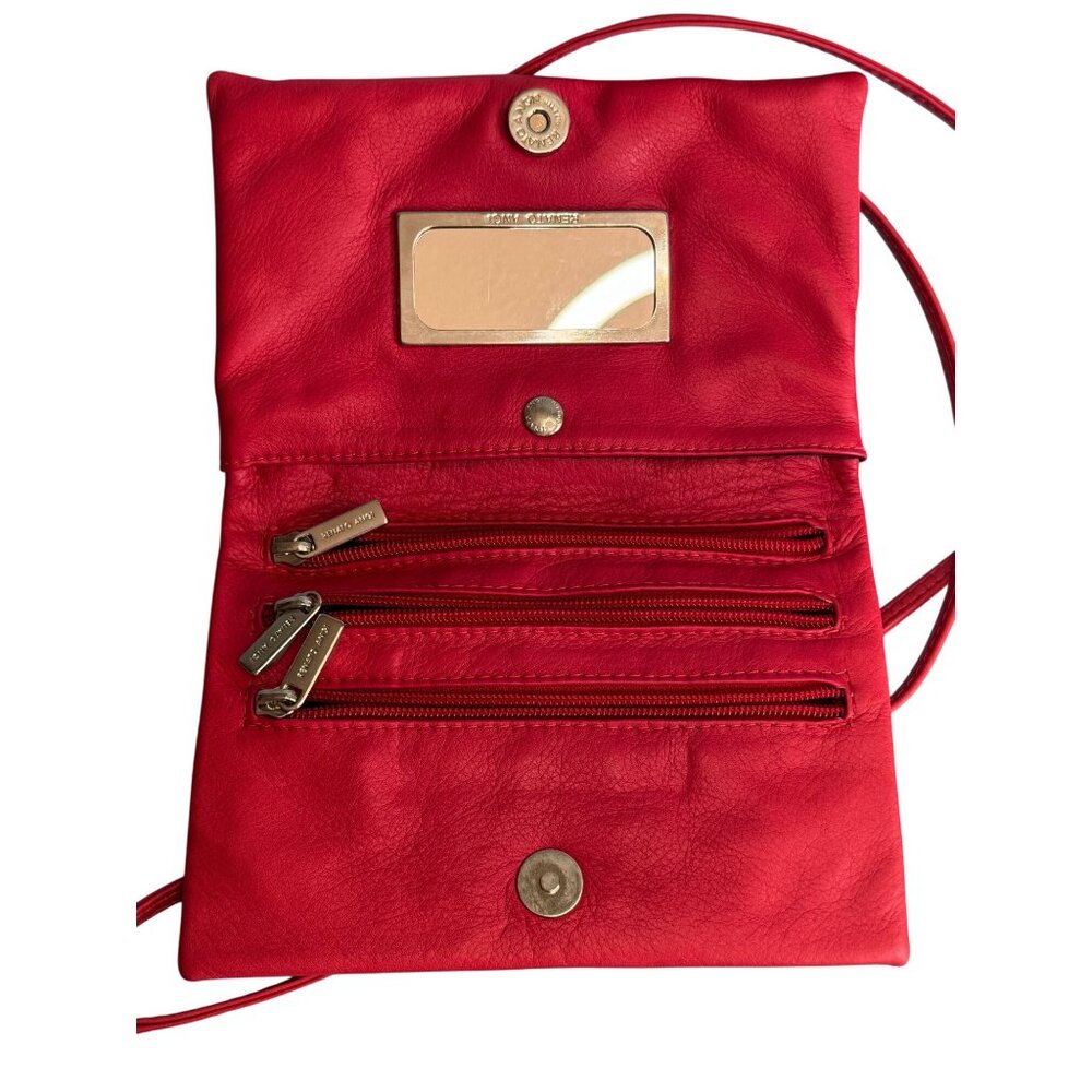 Renato Angi Portofino Italian Leather Crossbody Bag Red Scenic Print - Picture 3 of 7